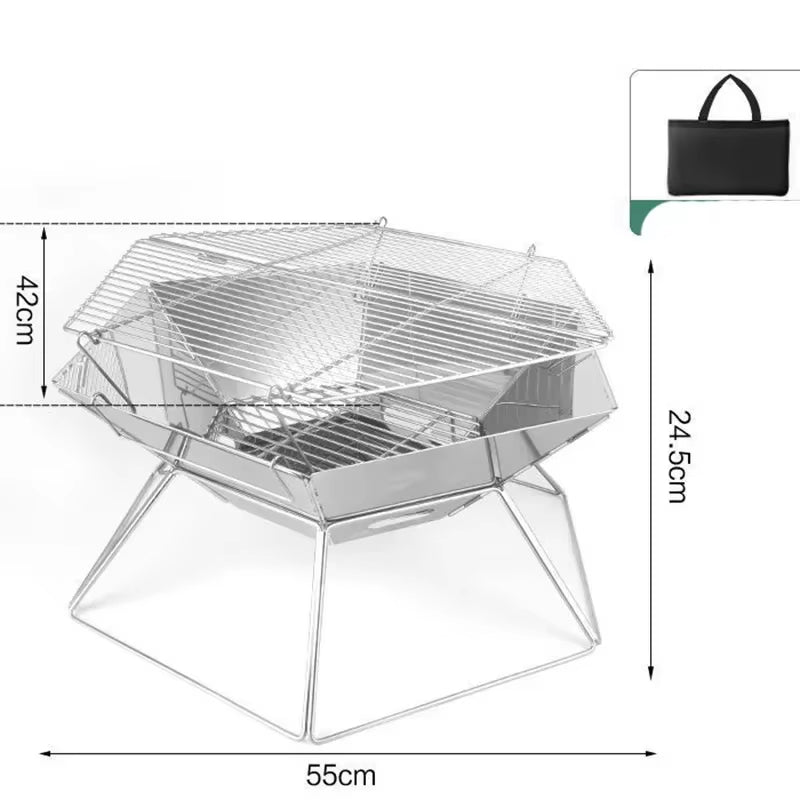 Portable Wood Stove Brazier Camping Fire Wood Heater Folding Hike Barbecue BBQ Grill Stand Outdoor Camping