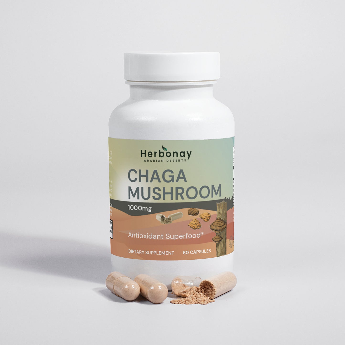 Herbonay Chaga Mushroom 1000mg (60 Veg Capsules)