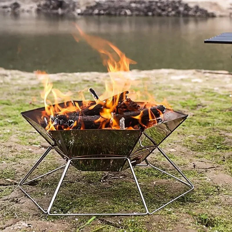 Portable Wood Stove Brazier Camping Fire Wood Heater Folding Hike Barbecue BBQ Grill Stand Outdoor Camping