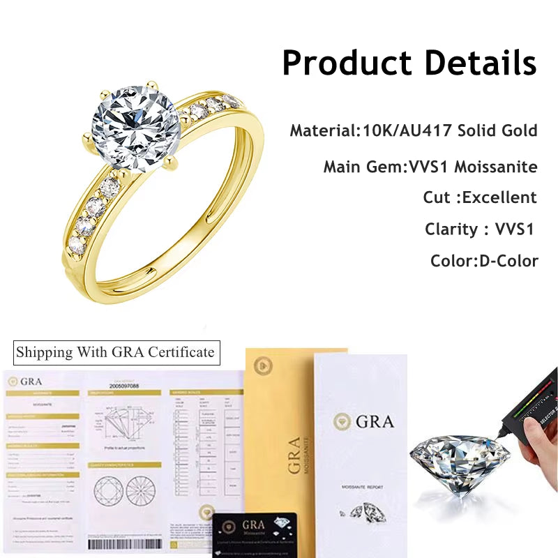 Certified 10K Pure Gold Moissanite Ring for Women AU417 Lab Created Diamond Halo Engagement Rings Exquisite Jewelry Gift