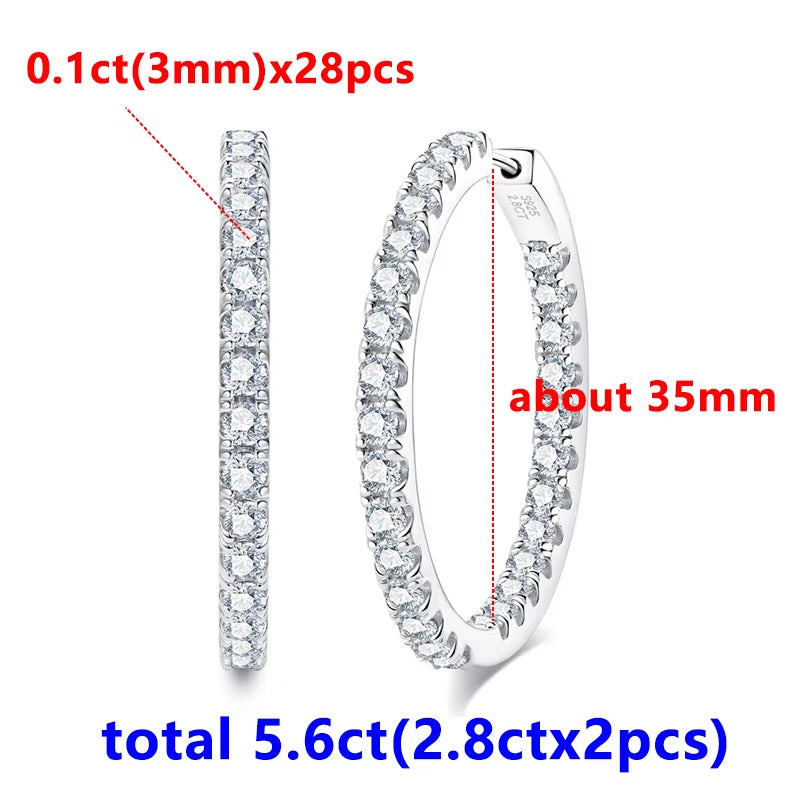 5.6Ct D Color Full Moissanite Diamond Big Hoop Fine Jewelry Lady'S Earrings 925 Sterling Silver Earring for Women Wholesale